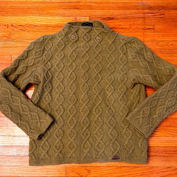 Vintage Bright Olive Giesswein Austrian Wool Mohair Cable Mock Neck Sweater Sz38 - Picture 3 of 5
